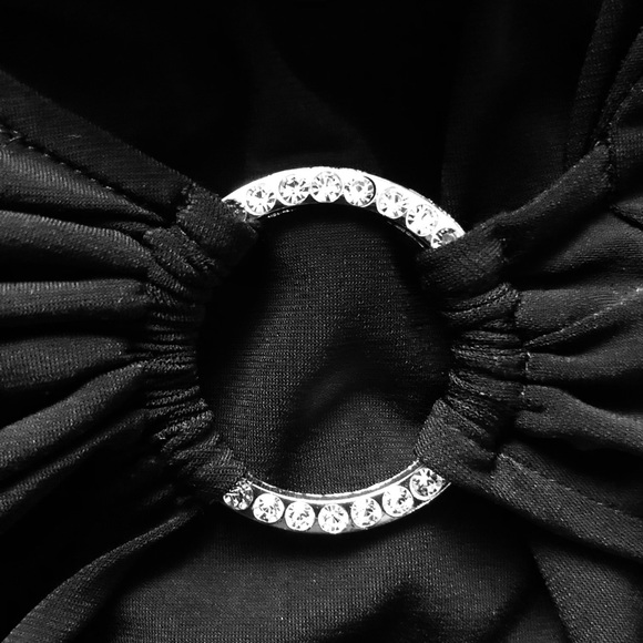 Glamour  Party Dress 4P Faux Wrap stretchy gathered side rhinestone’s buckle - Picture 4 of 13